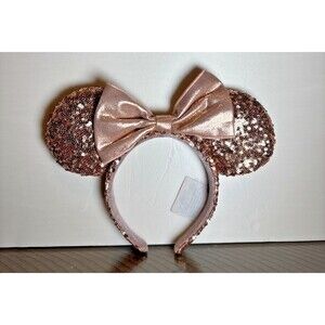 Disney Parks ROSE GOLD Champagne Minnie Mouse Bow Sequins Ear Headband Ears